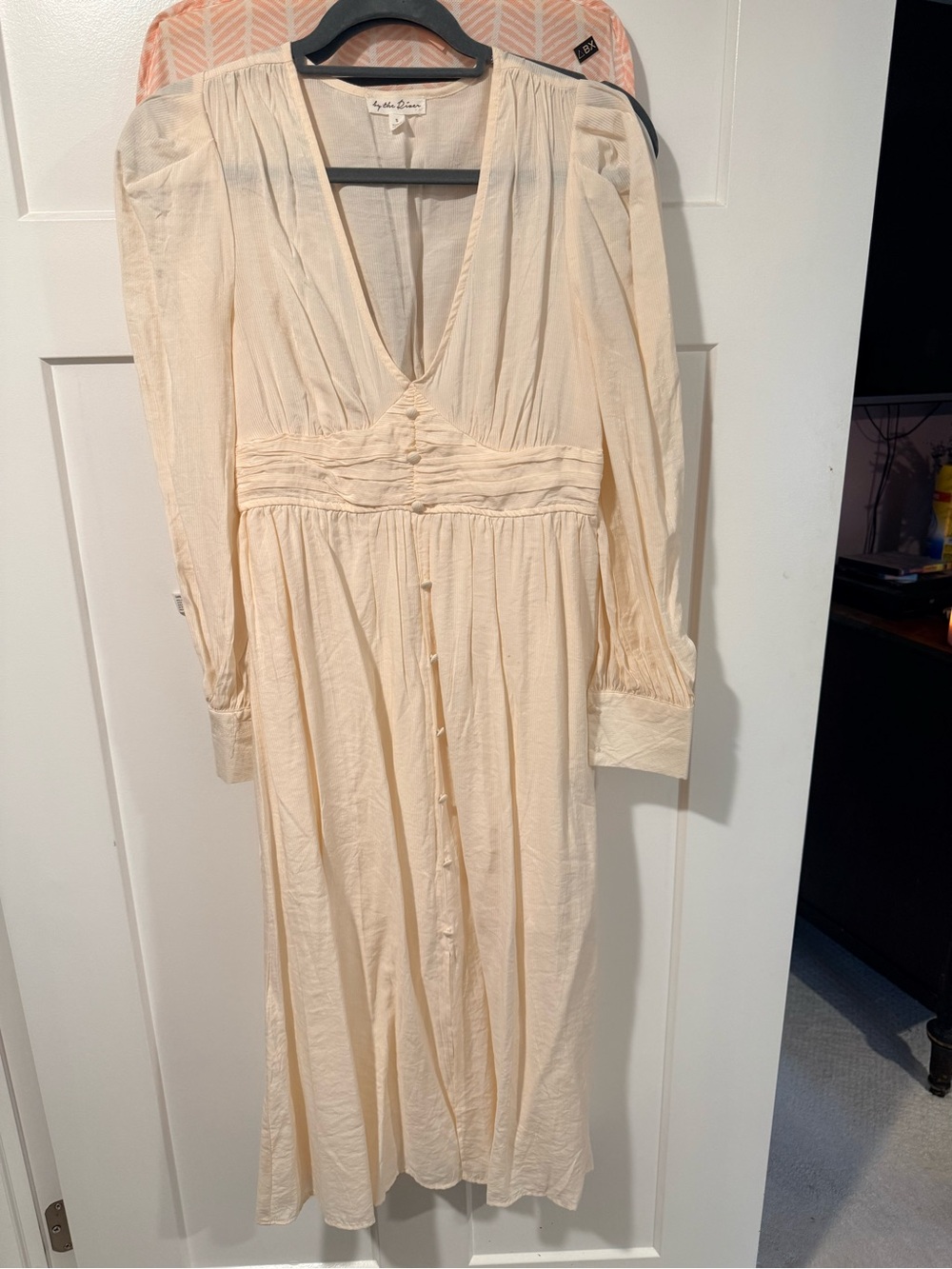 Cream Long Sleeve Midi Dress
